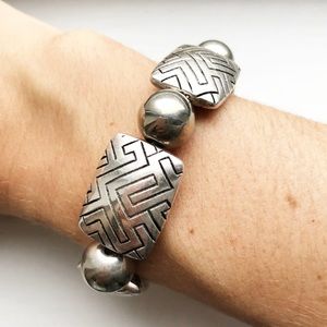 Vintage silver geometric tribal beaded bracelet